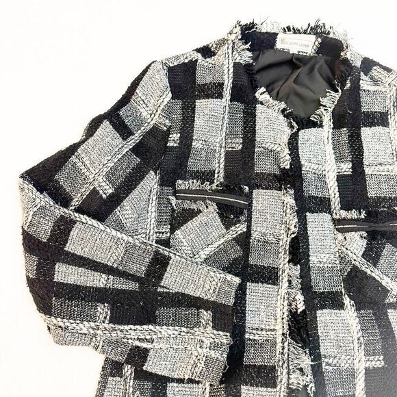 Lauren Elliott Tweed Fringe Hem Blazer Black and White SIze 8 - Picture 5 of 6